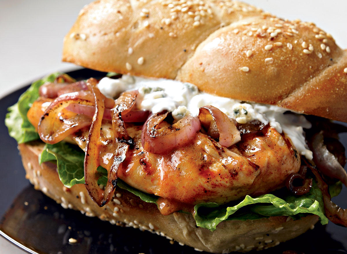 healthy buffalo chicken and blue cheese sandwich